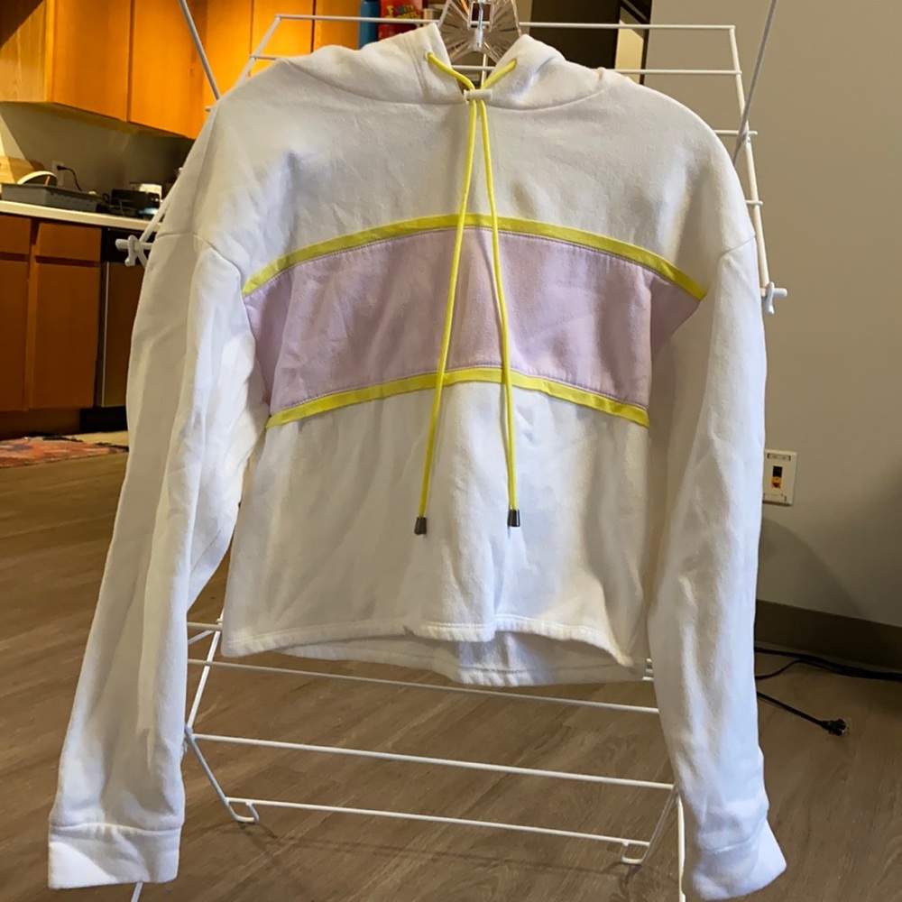 White wild fable sweatshirt with light pink stripe— size S